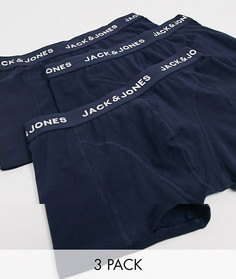 Набор из 3 боксеров-брифов с контрастным поясом Jack & Jones-Темно-синий