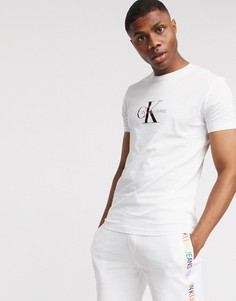 Приталенная белая футболка с большим логотипом Calvin Klein Jeans-Белый
