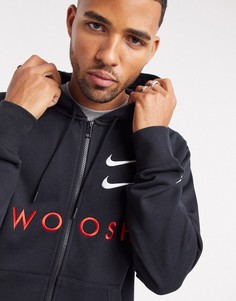 Худи черного цвета на молнии с логотипом Nike-Черный