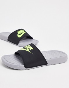 Шлепанцы (серые/цвета volt) Nike Benassi JDI-Серый