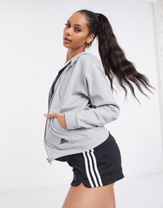 Серая куртка с капюшоном adidas W stack FZ-Серый