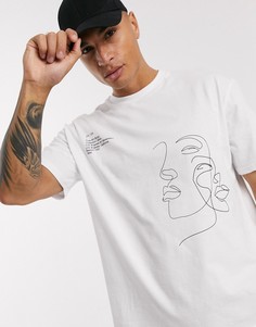 Белая oversized-футболка с принтом лиц Topman-Белый