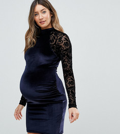 Бархатное облегающее платье мини с длинными рукавами ASOS Maternity-Темно-синий