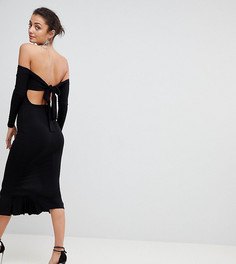Платье миди с открытыми плечами и бантом на спине ASOS TALL-Черный