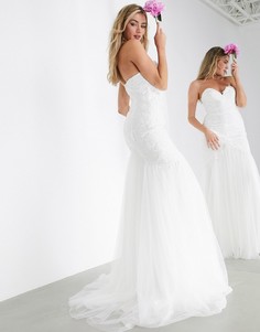 Свадебное платье с вышивкой и годе ASOS EDITION-Белый