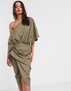 Асимметричное льняное платье миди ASOS EDITION-Зеленый