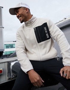 Бежевая флисовая куртка в стиле oversized с карманом ASOS DESIGN Dark Future-Бежевый
