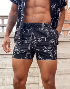 Короткие шорты для плавания с принтом ASOS DESIGN-Черный