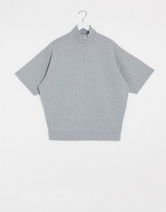 Серый oversized-свитшот с молнией и короткими рукавами ASOS DESIGN