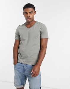 Футболка цвета хаки с V-образным вырезом ASOS DESIGN-Зеленый