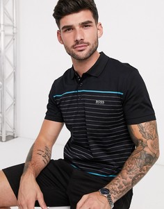 Черное узкое поло со вставкой в полоску BOSS Athleisure Paule 8-Черный