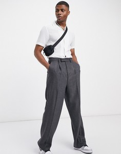 Темно-серые широкие брюки с добавлением шерсти ASOS DESIGN-Серый