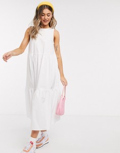 Белое ярусное платье миди без рукавов с открытой спиной ASOS DESIGN-Белый