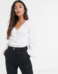 Белый боди с длинными рукавами и сборками ASOS DESIGN