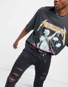 Свободная футболка с принтом "Metallica" ASOS DESIGN-Серый