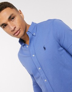 Синяя узкая рубашка из пике на пуговицах с логотипом Polo Ralph Lauren-Синий