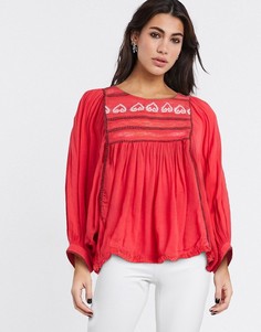 Блузка с вышивкой Free People-Розовый
