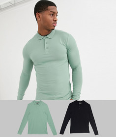 Набор из 2 обтягивающих поло с длинными рукавами ASOS DESIGN-Мульти