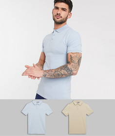 Набор из 2 обтягивающих трикотажных поло ASOS DESIGN-Мульти