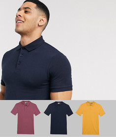 Набор из 3 обтягивающих трикотажных поло ASOS DESIGN-Мульти