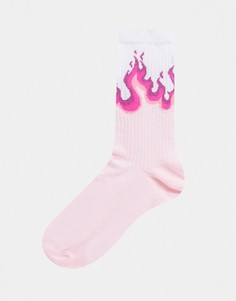 Розовые носки до середины икры с принтом пламени ASOS DESIGN-Розовый