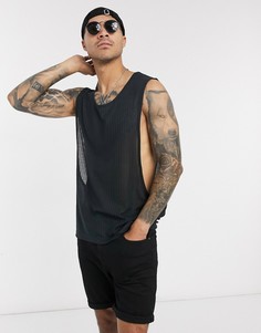 Черная свободная майка в рубчик с глубокими проймами ASOS DESIGN-Черный