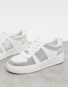 Белые кроссовки с полосками из стразов Steve Madden-Белый