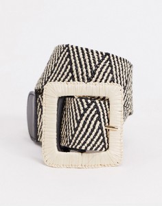 Черно-бежевый плетеный ремень на талию Pieces-Мульти