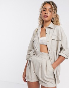 Свободная фактурная рубашка бежевого цвета ASOS DESIGN-Бежевый