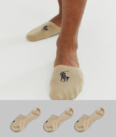 Набор из 3 пар невидимых бежевых носков с логотипом Polo Ralph Lauren-Бежевый