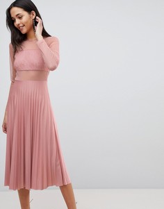 Платье миди с кружевным лифом и плиссировкой ASOS DESIGN-Бежевый