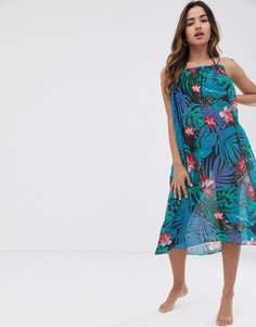 Пляжное платье мини с пальмовым принтом и квадратным вырезом Vero Moda-Мульти