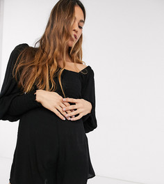 Черный ромпер с присборенным лифом и рукавами ASOS DESIGN Maternity-Мульти