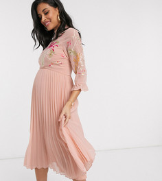 Розовое платье миди с плиссировкой и вышивкой ASOS DESIGN Maternity-Розовый