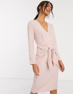 Розовое платье миди с запахом и узлом ASOS DESIGN-Розовый