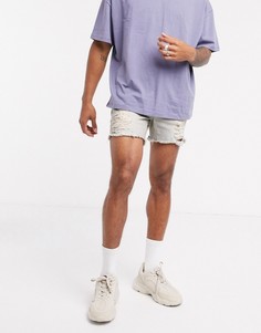 Голубые короткие джинсовые шорты скинни с рваной отделкой ASOS DESIGN-Синий