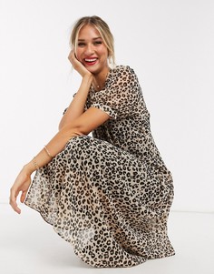 Чайное платье миди с леопардовым принтом ASOS DESIGN-Мульти