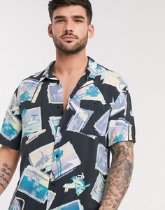Черная рубашка с короткими рукавами и принтом Quiksilver-Черный