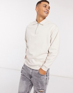 Бежевый oversized-свитшот с короткой молнией и воротником Харрингтон ASOS DESIGN