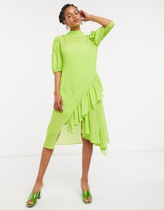 Свободное платье миди с высоким воротником Lost Ink-Зеленый