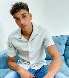 Льняная рубашка мятного цвета с отложным воротником ASOS DESIGN Tall-Зеленый
