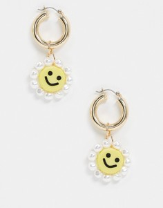 Золотистые серьги с искусственным жемчугом ASOS DESIGN-Золотой