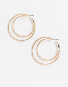 Золотистые двойные серьги-кольца с фактурной отделкой ASOS DESIGN-Золотой
