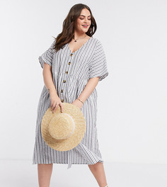 Свободное платье миди на пуговицах в полоску ASOS DESIGN Curve-Мульти