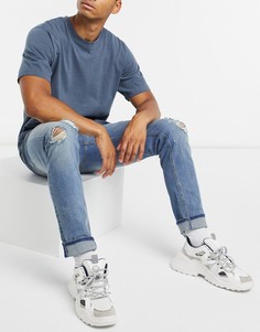 Синие джинсы скинни с рваными коленями ASOS DESIGN-Синий