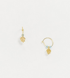 Серьги-кольца из позолоченного серебра с бусинами и подвеской ASOS DESIGN-Золотой