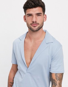 Синее трикотажное поло с отложным воротником ASOS DESIGN-Синий