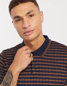 Сине-коричневое поло в полоску Burton Menswear-Коричневый