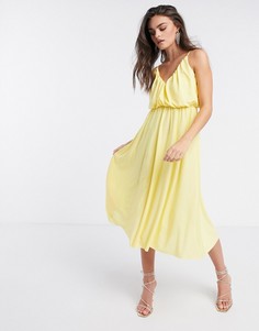 Платье миди на бретелях с глубоким вырезом ASOS DESIGN-Желтый