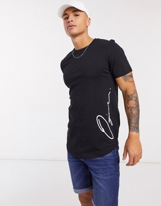 Черная длинная футболка с надписью-логотипом Jack & Jones Originals-Черный